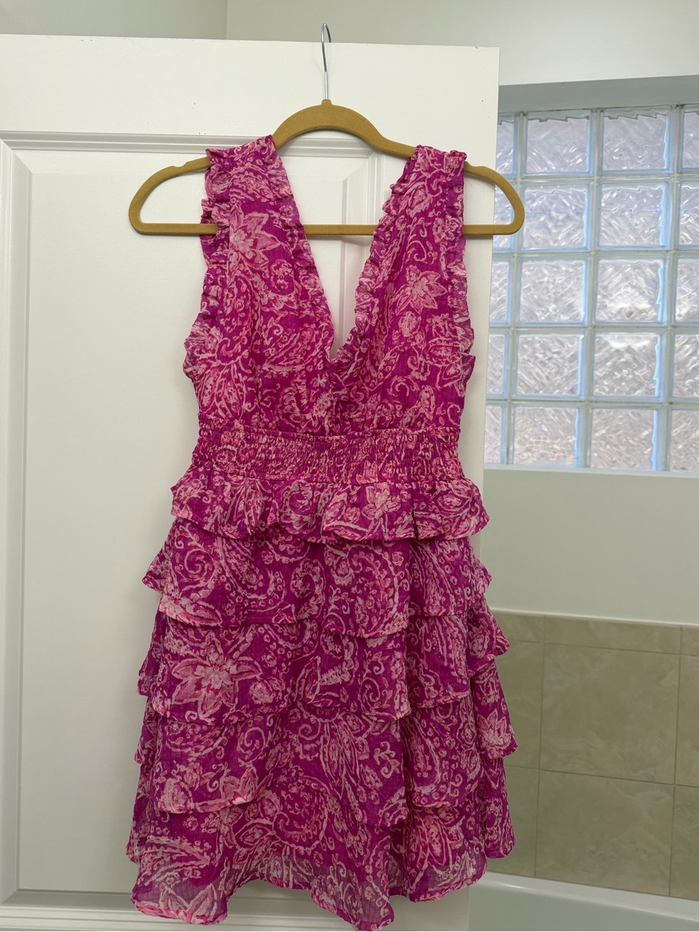 Fate Pink Paisley Tiered Ruffle Dress